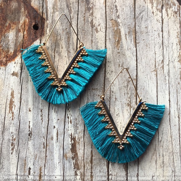 Peacock Blue Silk Filigree Hoops! - Picture 3 of 4